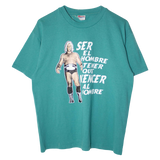 Vintage Mexico Graphic Wrestling Typographic T-Shirt Turquoise (L)