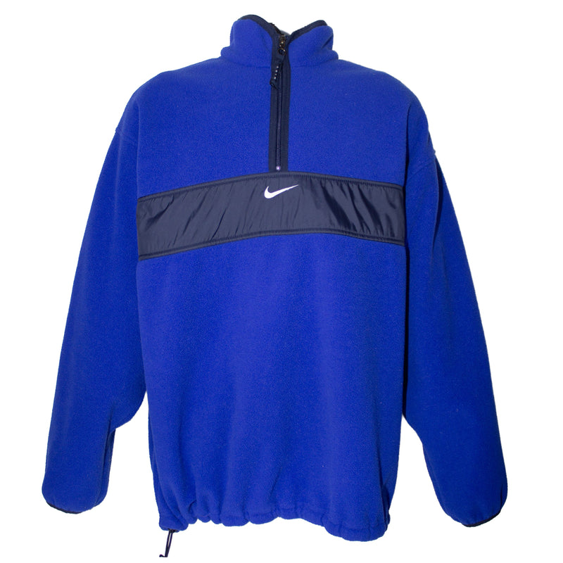 Nike 90s Embroidered Swoosh Spellout 1/4-Zip Fleece Sweatshirt (XL)